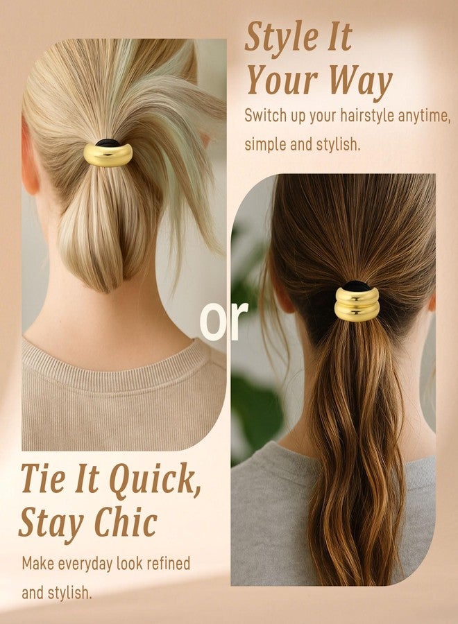 Brvlsoc 3PCS Gold Metal Hair Bands – Elegant Geometric Ponytail Cuff Holders for Thick Hair, Durable No-Damage Hair Accessories - Image 4